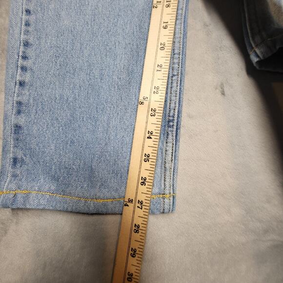 Levis 505 Jeans Mens 34x27 Blue Light Wash Straight Leg Regular Fit Distressed - Picture 11 of 14